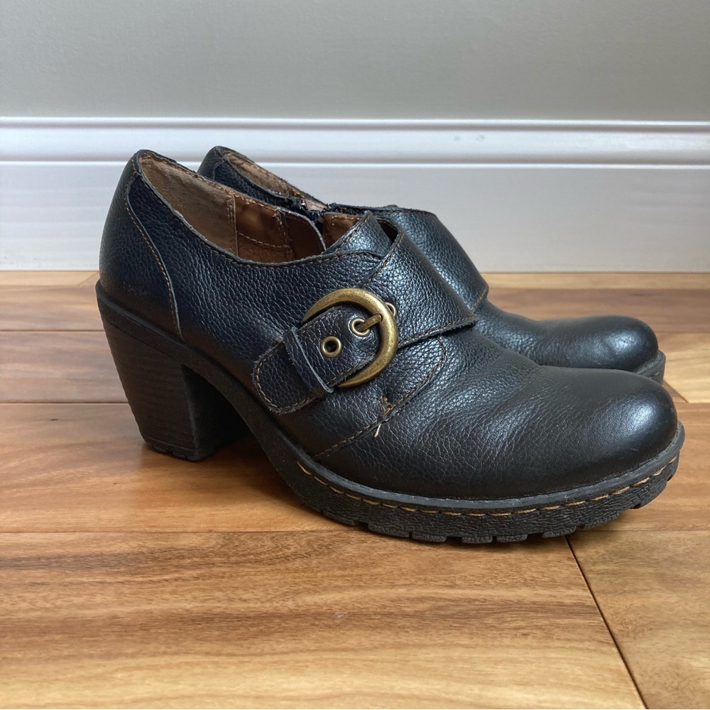 Born Concept Black Leather Heeled Ankle Buckle Boot 7.5
